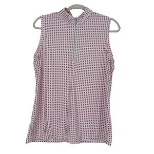 GGblue Pink White Checkered Golf Top Sleeveless Quarter Zip L ⛳️